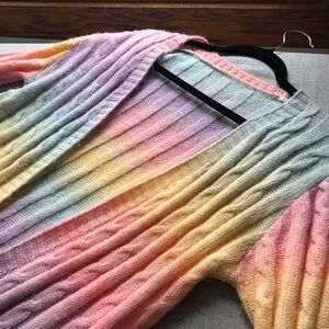 Pastel Rainbow Cable Knit Cardigan no tag
